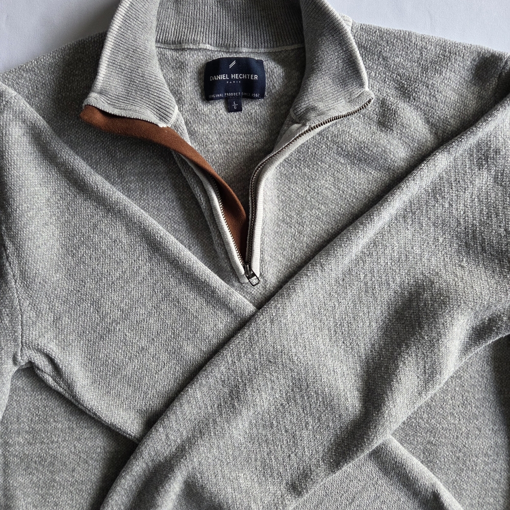 Daniel Hechter Gray and Brown Men's Zip-Up Sweater